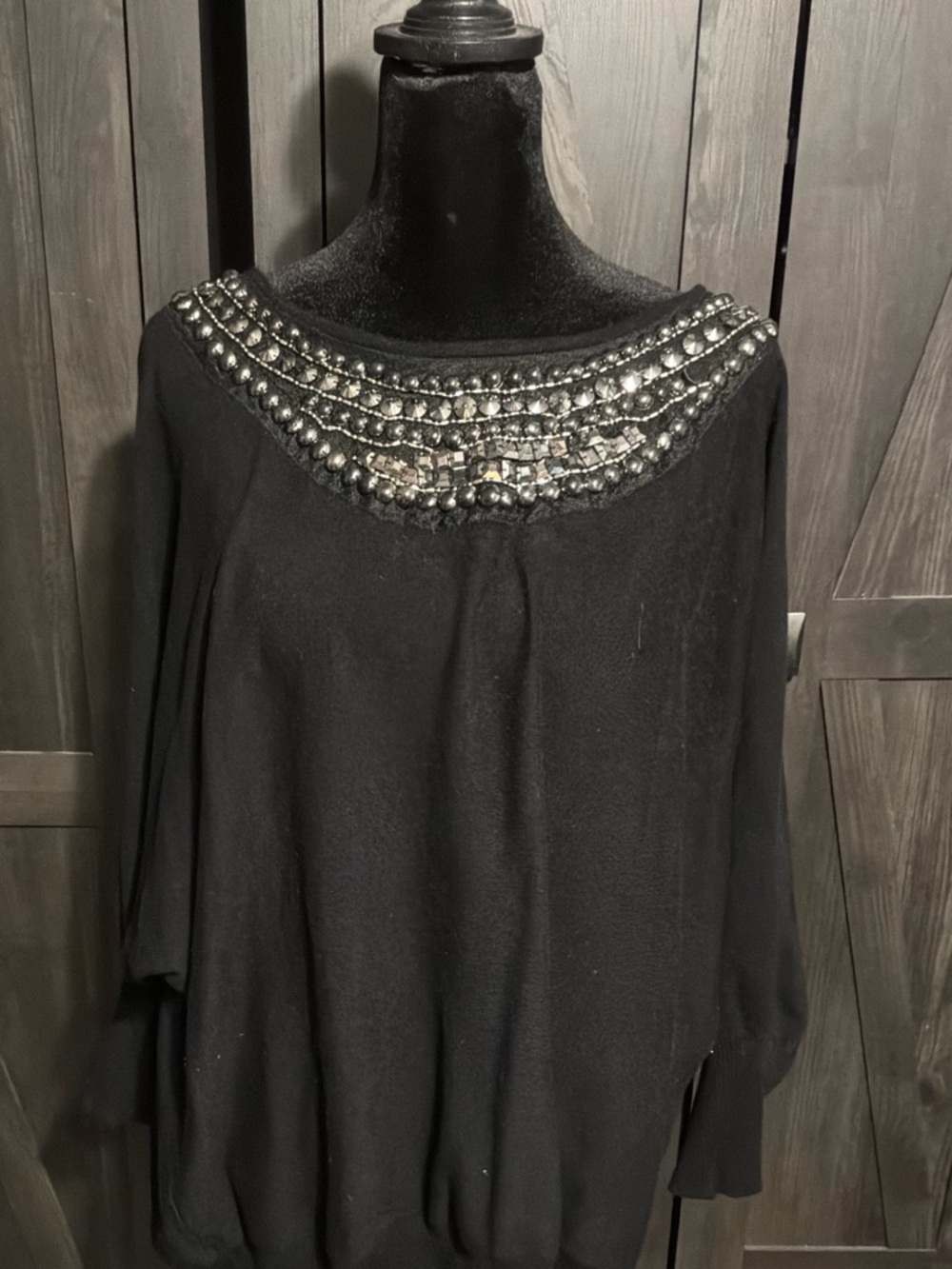 Embellished Off-the-Shoulder Black Sweater